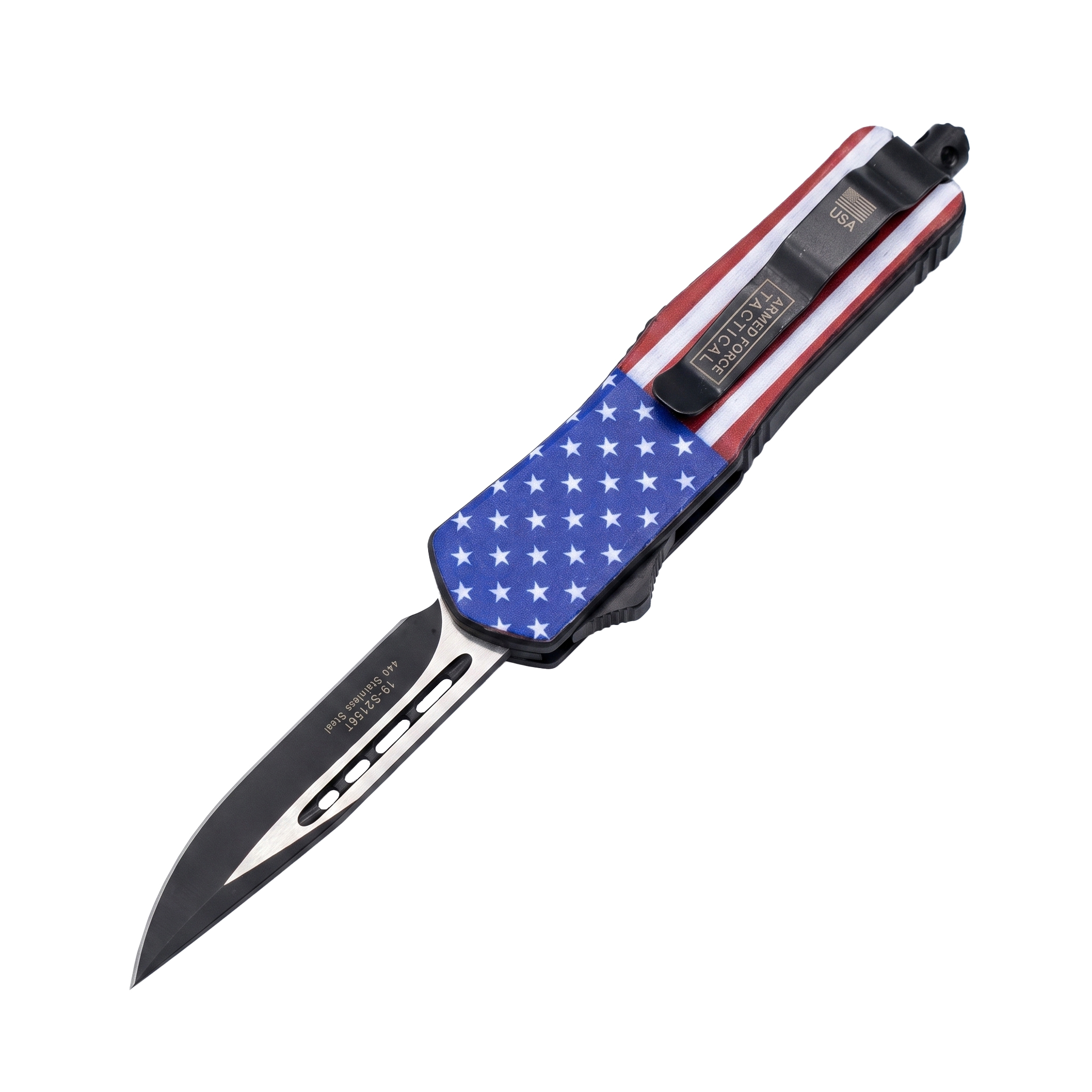 7" Automatic OTF American Flag Knife with Drop Point Blade - Image 3