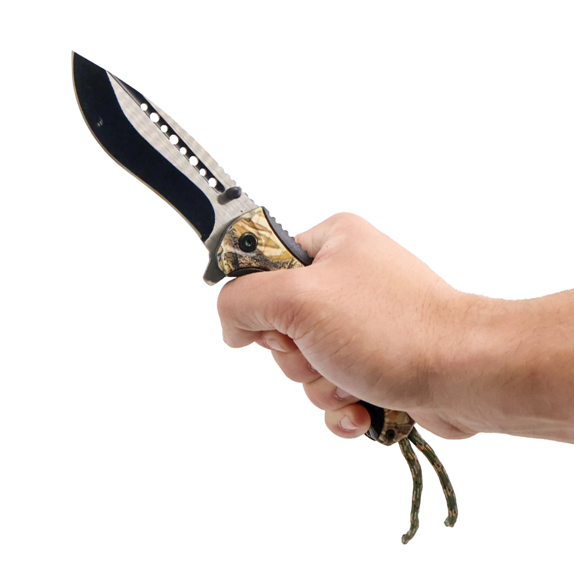 8.5" Spring Assisted Camo Knife with Paracord - Image 2