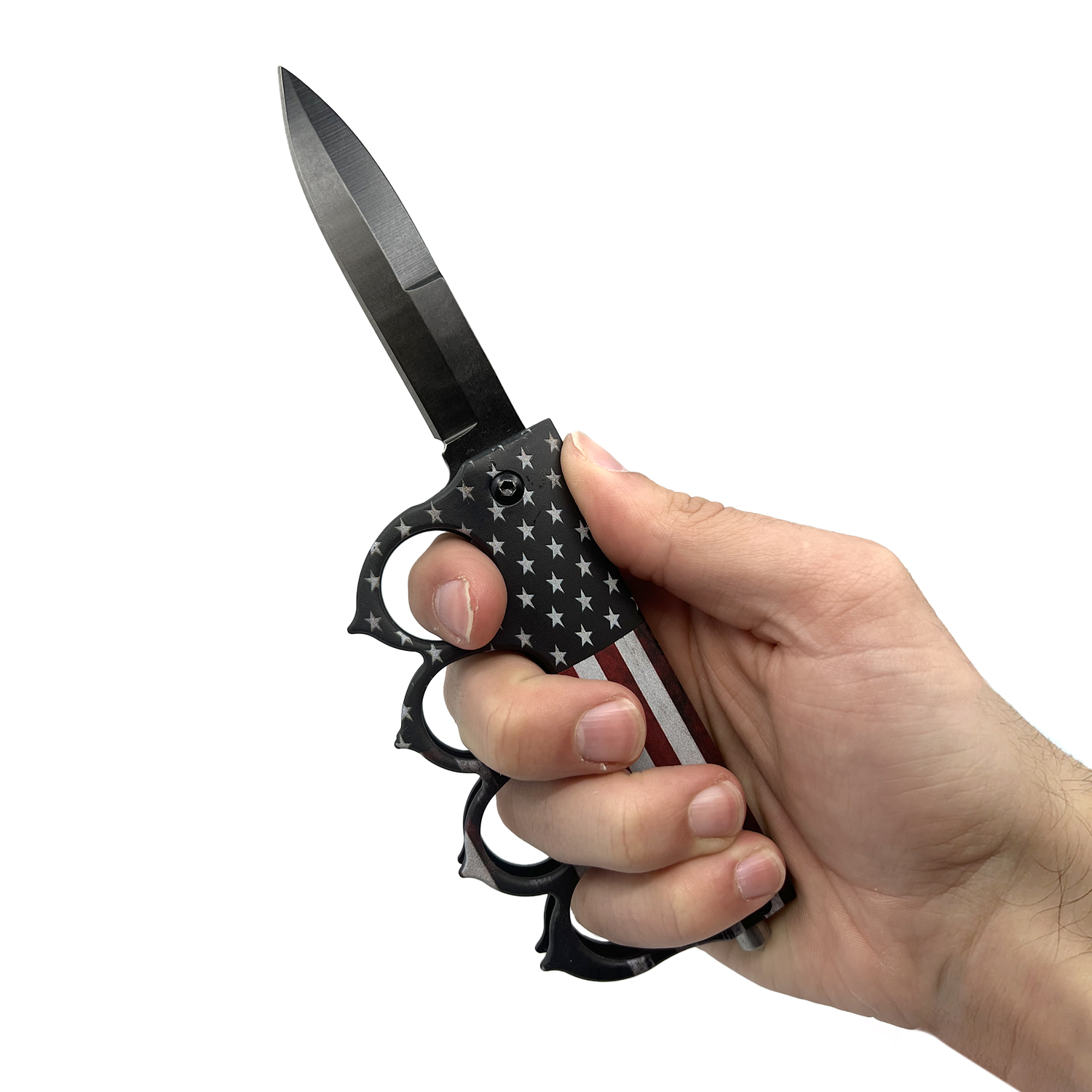American Flag 5" Spring Assisted Knuckle Knife w/ Spikes & Window Breaker - Image 5