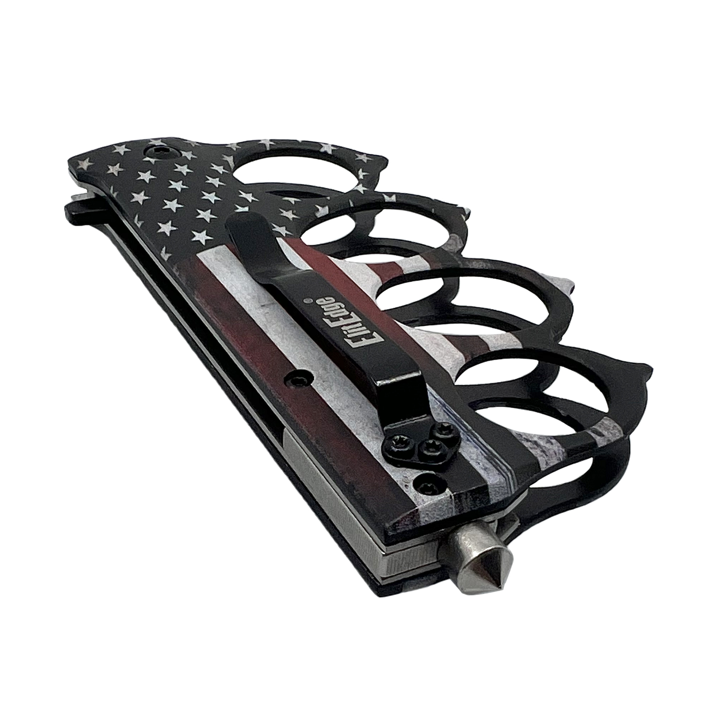 American Flag 5" Spring Assisted Knuckle Knife w/ Spikes & Window Breaker - Image 3