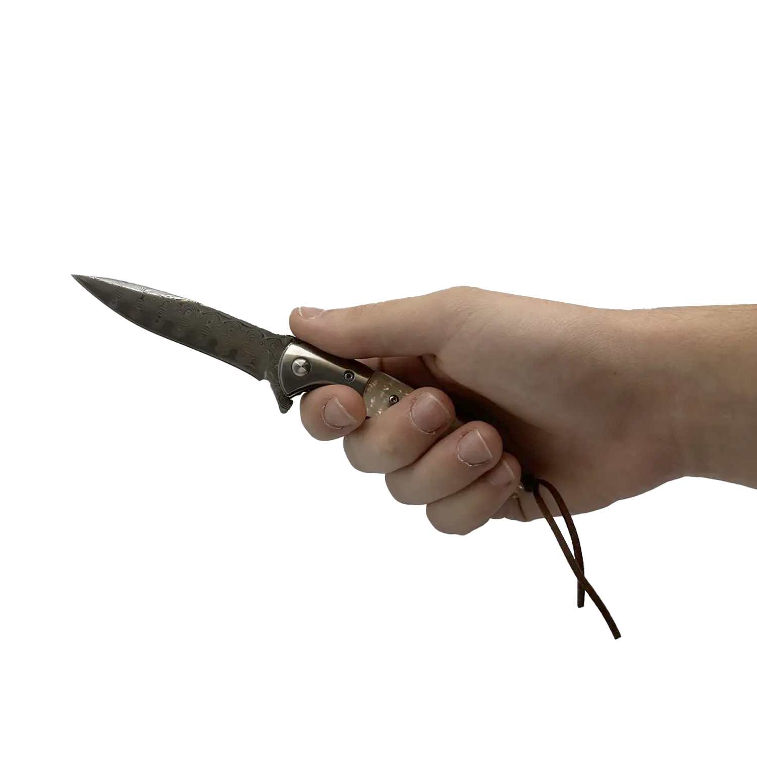 3.5" Ball Bearing Folding Knife w/ Drop Point Damascus Blade - Image 2