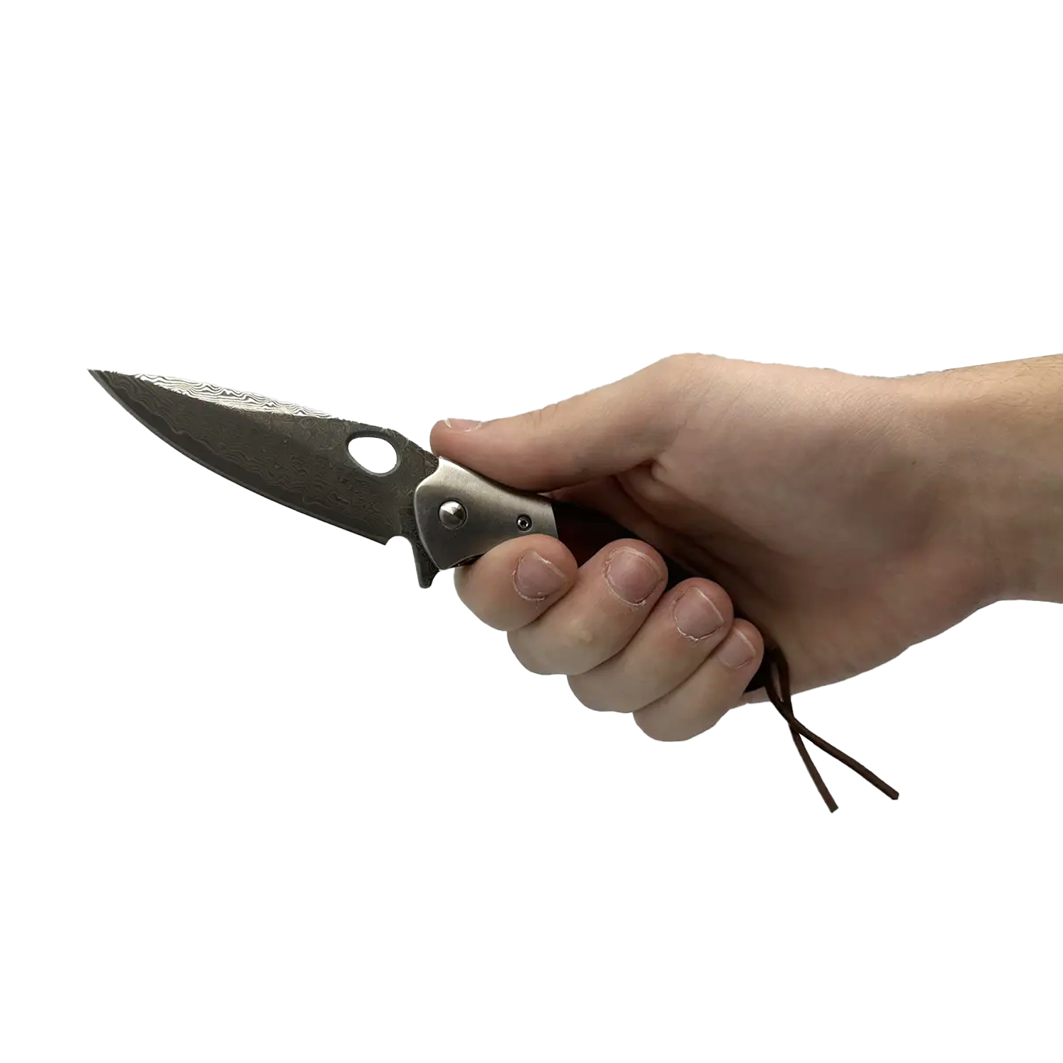 3.5" Damascus Drop Point Blade Knife w/ Wood Handle - Image 4