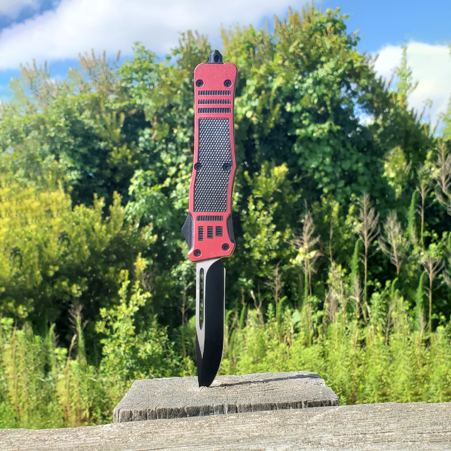 Automatic OTF Knife w/ Belt Clip - Red & Black - Image 5