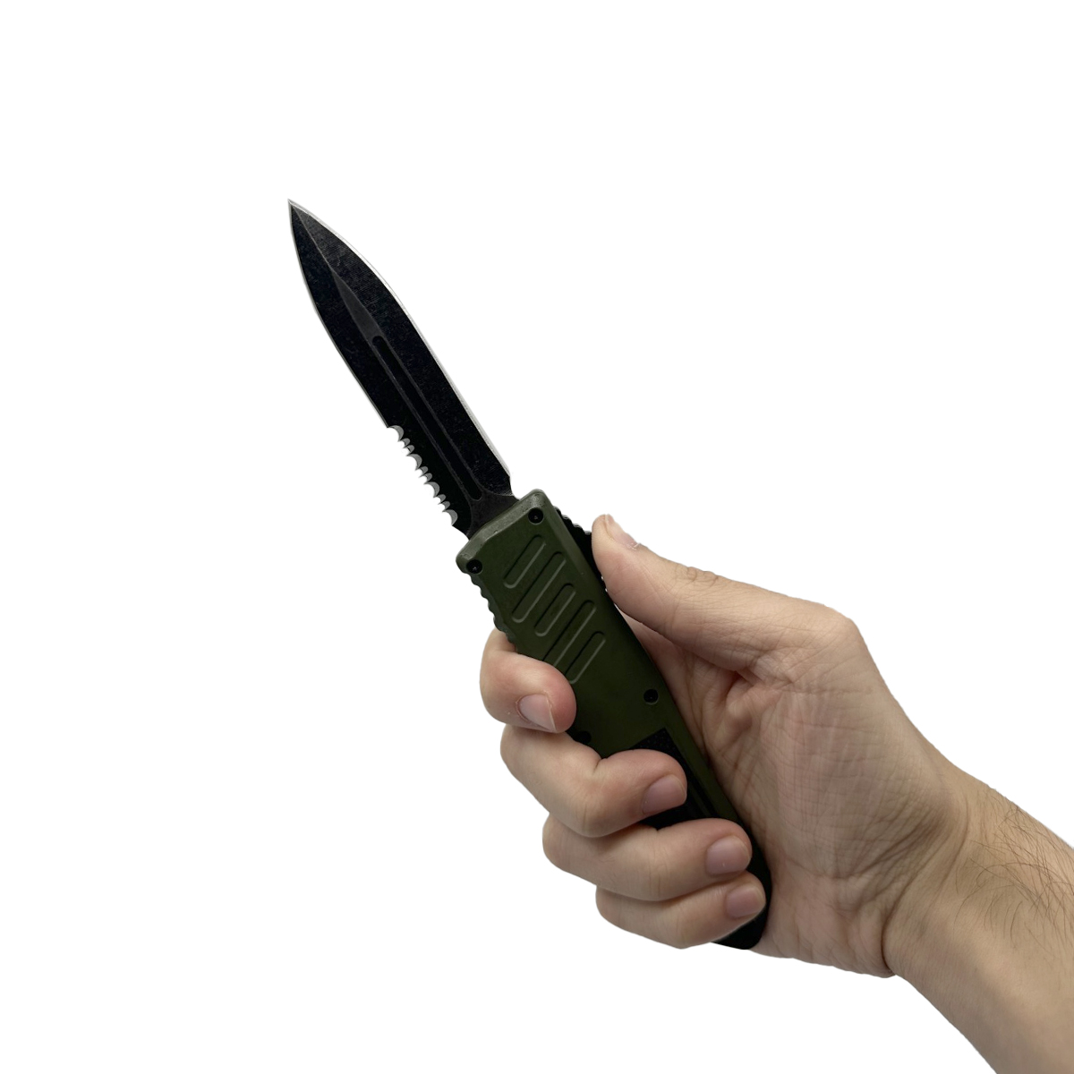5.5" Automatic OTF Knife w/ Half Serrated Dagger Blade - Image 3