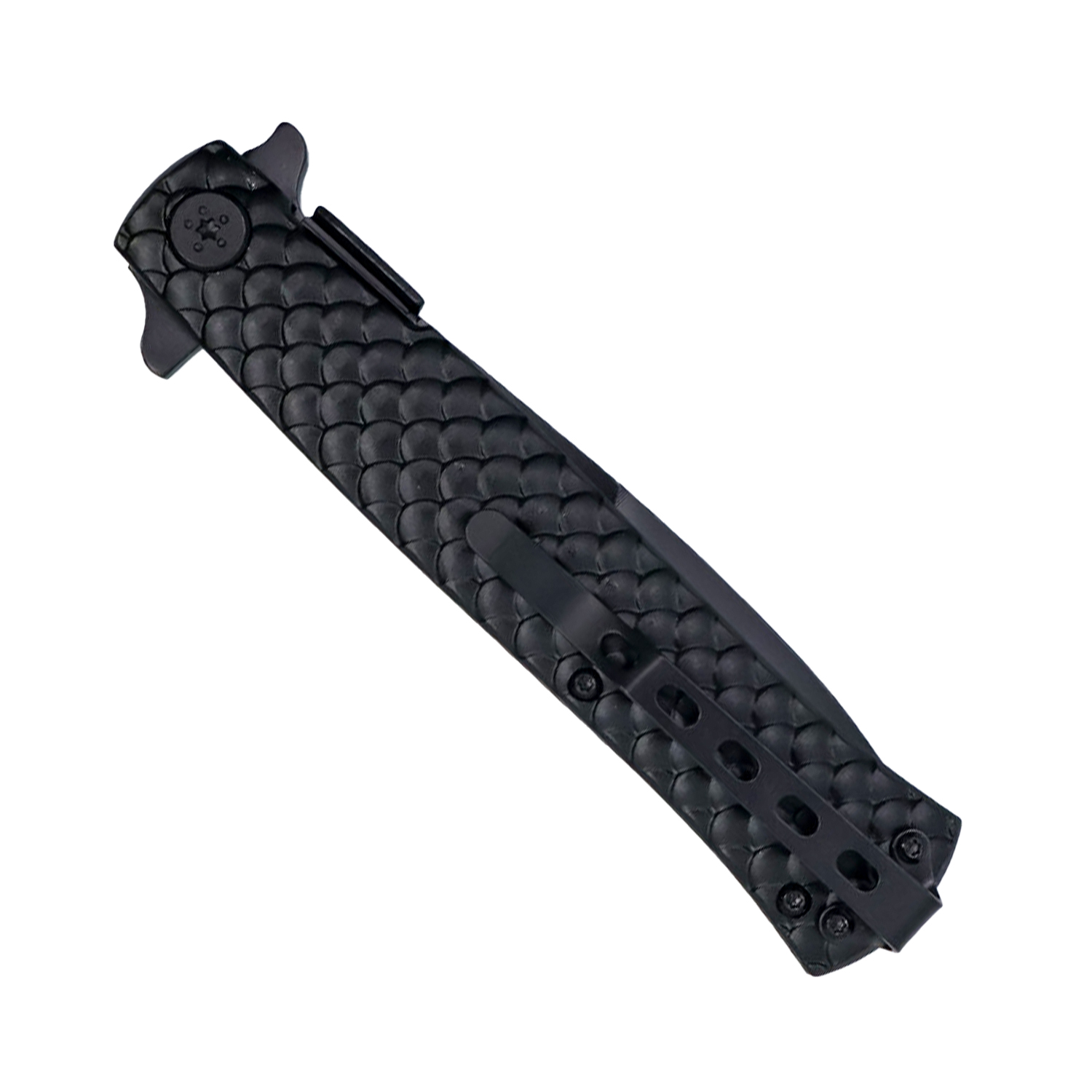 9" Spring Assisted Stiletto Knife with Fish Scale Handle - Image 3