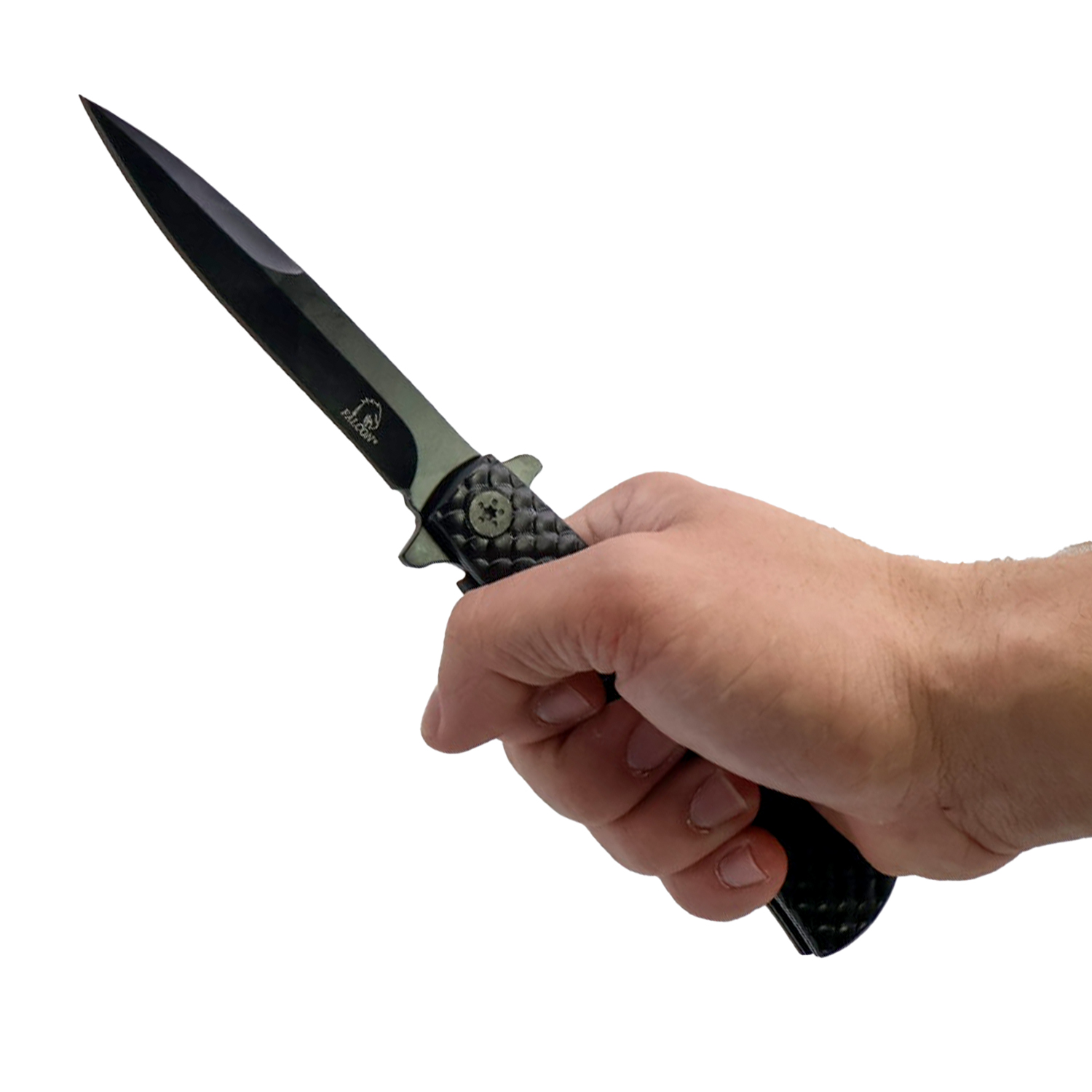 9" Spring Assisted Stiletto Knife with Fish Scale Handle - Image 2