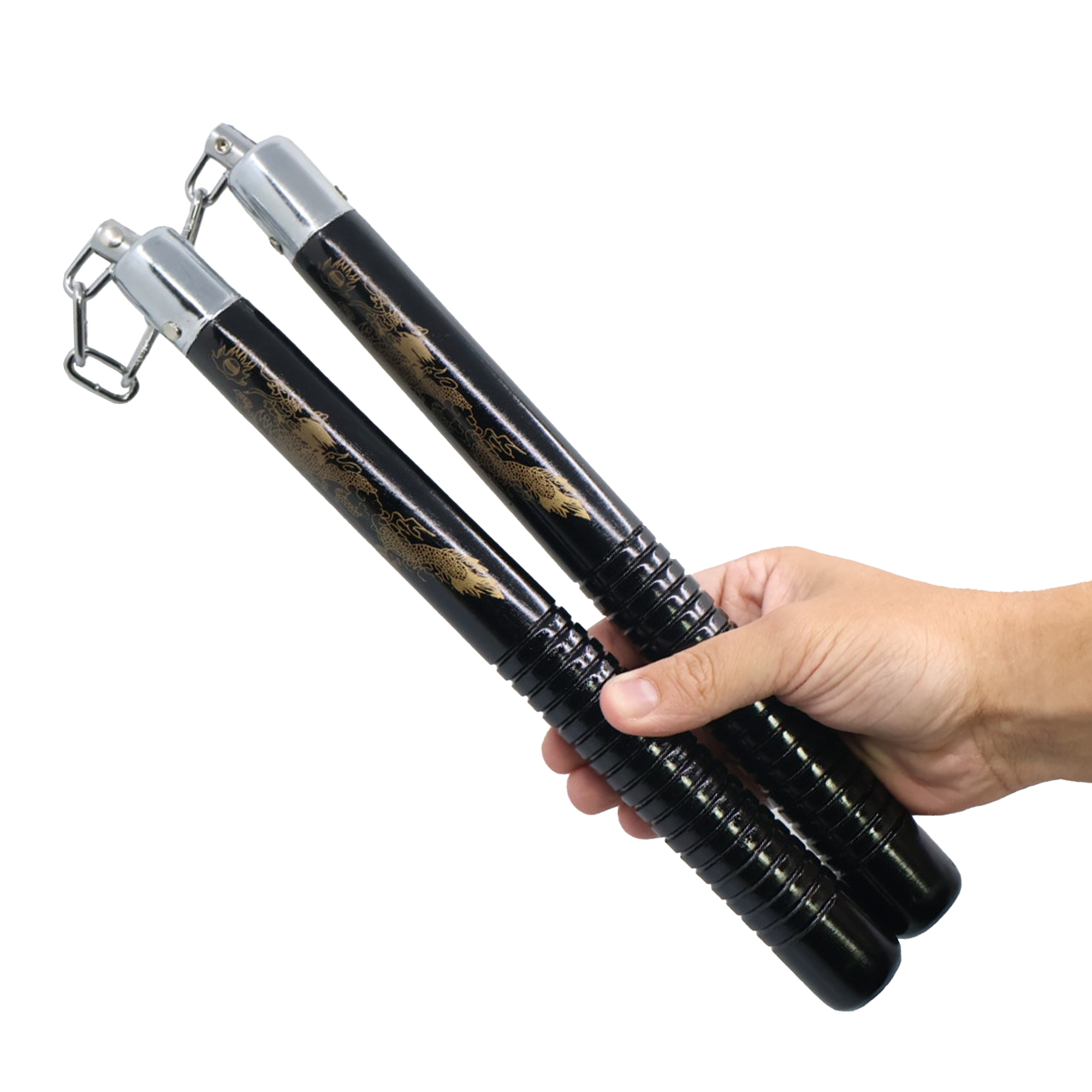 12" Black Wood Nunchucks with Dragon - Image 2