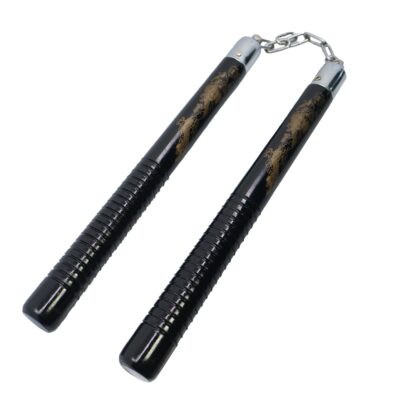 12" Black Wood Nunchucks with Dragon
